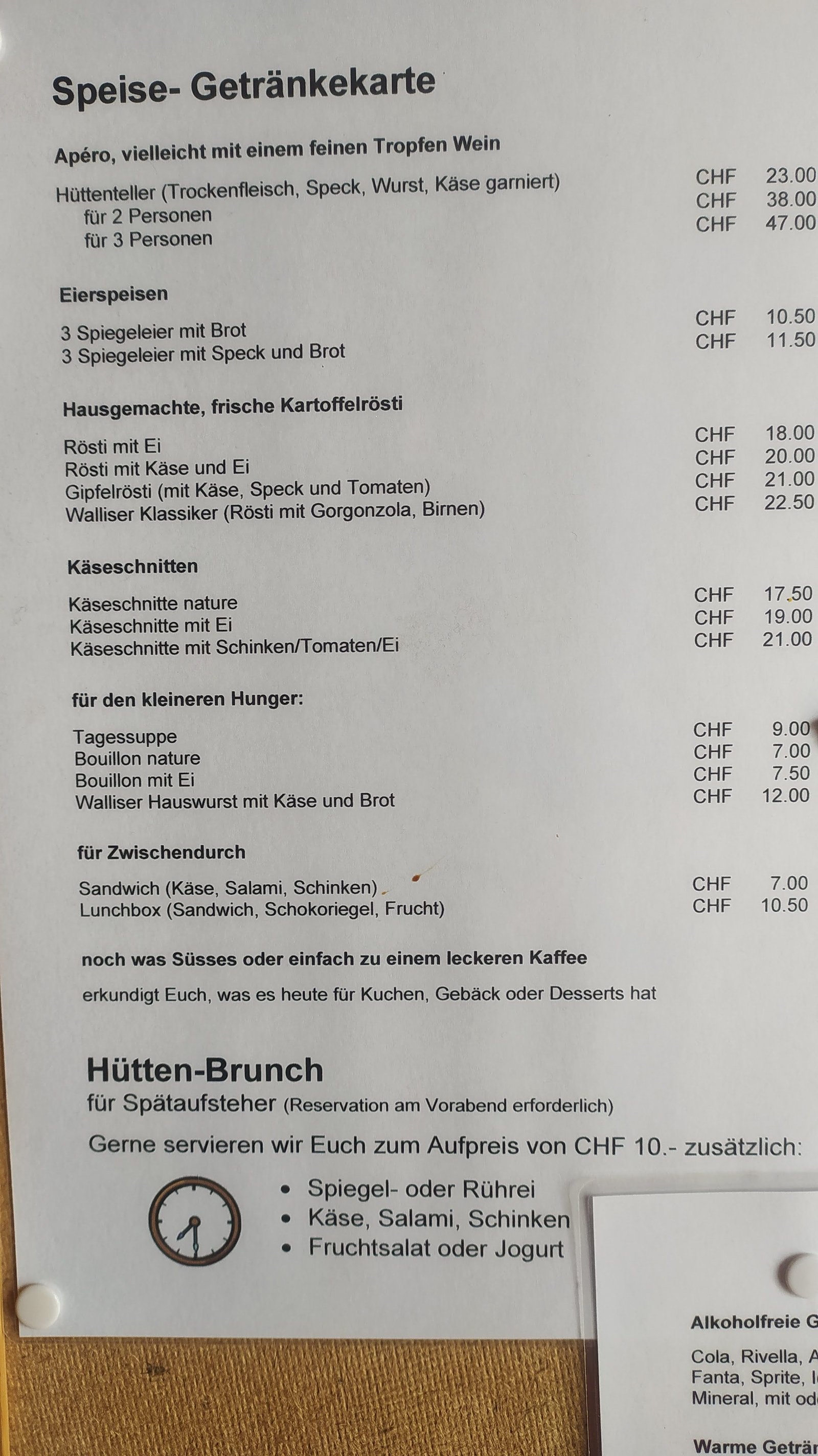 Carta del restaurant